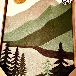 New BP Home Woven Cotton Canvas Scenic Mountain Landscape Mixed Media Art. 18x26